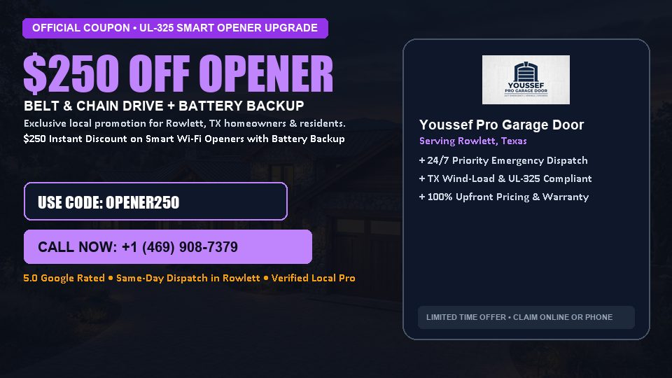 $250 OFF Smart Wi-Fi Garage Door Opener Installation in Rowlett, TX - Youssef Pro Garage Door